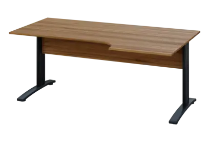 ERK 28 - 186 stůl kancelářský, rohový, pravý, kovová podnož černá, deska 25 mm, široký 1800 mm, ořech světlý